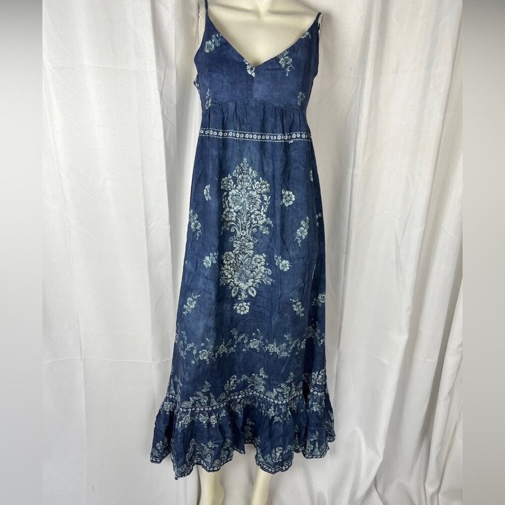 Secret Mission Denim Tie Dye Blue Cotton Maxi Phoenix Dress Women’s Size M NWT